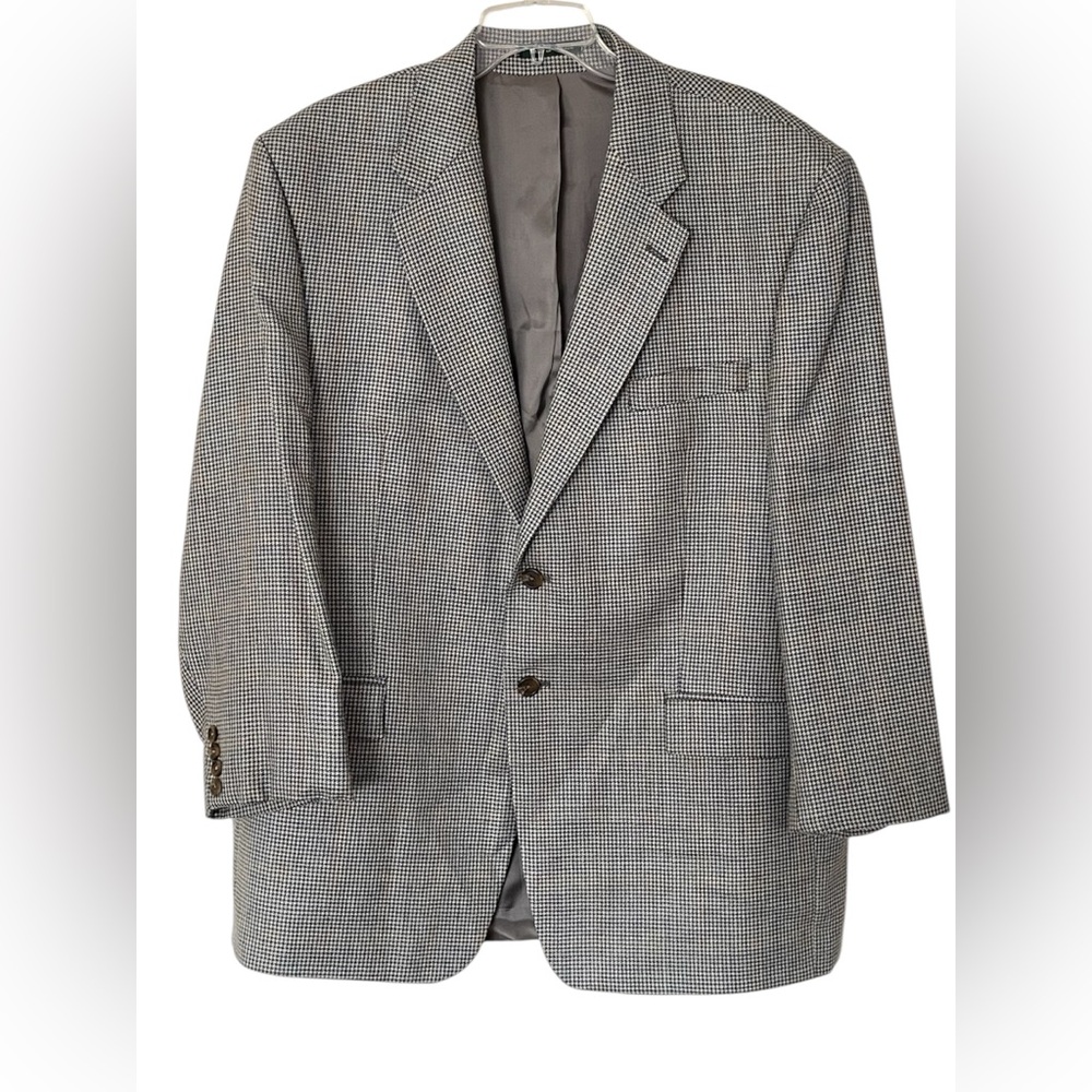 Lauren Ralph Lauren Blazer Mens 46R Brown Houndstooth 2 Button Lambswool Blend